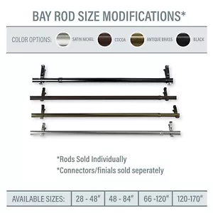 Bay Window / Corner Window Single Curtain Rod, choose from 4 sizes & 4 colors - Picture 1 of 2