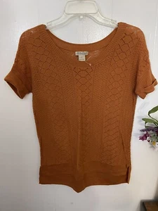 Lucky Brand S Rust Semi Sheer Thin Stretchy Knit Top Short Sleeve - Picture 1 of 4