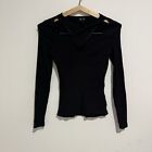 Forever New Womens Black Crossover Front Ribbed Long Sleeve Top Size S Casual 