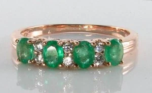 CLASSIC 9K 9CT ROSE GOLD EMERALD & DIAMOND ETERNITY RING FREE RESIZE - Picture 1 of 5