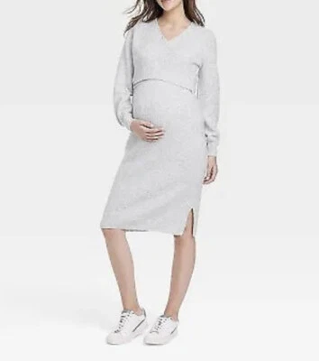 Women’s Isabel Maternity Wrap Front Maternity Sweater Dress Gray XS Retail $40 - Image 1 of 4