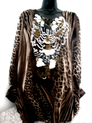 Changes by Together Stretch Abstract Print Black/Tan/Silver beading, Size 18 - Image 1 of 4