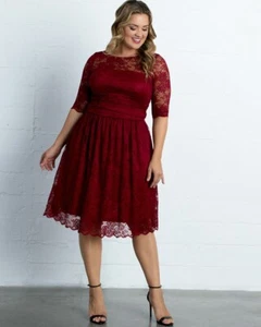 Kiyonna Dress Red Luna Lace 1X Scalloped Feminine Fit + Flare Party Colorful - Picture 1 of 7