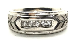 Men's Sterling Silver 925 Cubic Zirconia Brushed Textured Arrow Band Ring Sz 10 - Picture 1 of 4