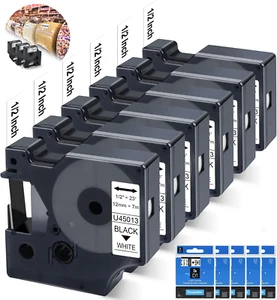 5x Nastro Etichetta Dymo D1 45013 Nero su Bianco 1/2 Pollice x 23 Piedi Prodotto Compatibile - Foto 1 di 9