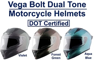 Vega Bolt "DUAL TONE" DOT Certified Full Face Motorcycle Helmet - Picture 1 of 14