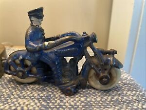 Hubley Cast Iron Blue Champion Police Motorcycle 5” Pre-War Antique 1930's