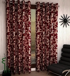 Polyester Eyelet Semi-Sheer Door Curtains 7 Feet Red, Maroon (2 Pieces) - Picture 1 of 10