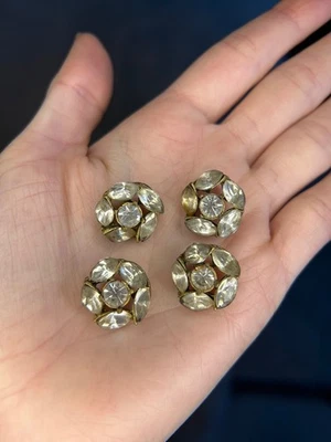 Vintage 1950s Clear Rhinestone Flower Buttons Set of 4 Gold Tone 3/4” - Image 1 of 4