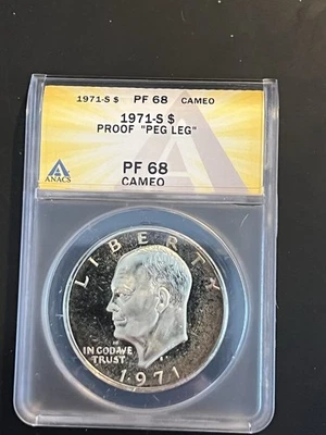 1971 S $1 Proof Eisenhower Ike Dollar ANACS PF68 CAM PEG LEG - Rim Toned - Image 1 of 4