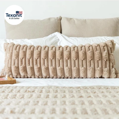 Faux Fur Long Pillow Covers 14 X 36 Inch, Light Coffee Soft Decorative Lumbar Pi - Image 1 of 4