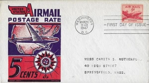 1947 Air Mail FDC, #C33, 5c DC-4, Cachet Craft/Boll M-5 - Picture 1 of 1