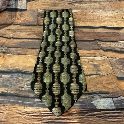 Corbata de seda dorada negra del Museo Metropolitano de Arte con estampado The Met para hombre Foto 1 de 4