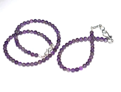 Ametista Viola Gemma 925 Argento Sterling a Mano 5 " Braccialetti 16 " Collana - Immagine 1 di 4