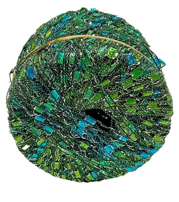 Berlini Ladder Ribbon Glitter Yarn Green Turquoise - 44 grams - Image 1 of 3