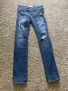 Abercrombie Kids Distressed A&F Skinny Jeans Blue Slim Fit Size 16 Youth Girls - Picture 1 of 14