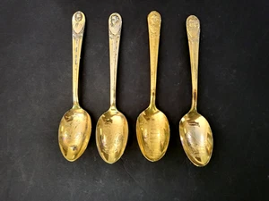 VTG Set Of 4- Presidential Spoons, Gold Plate, Jefferson, Washington, Adams, JFK - Picture 1 of 13