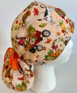 Fun Fall Puppy Dog Print Medical Ponytail Pouch Surgery Scrub Cap Chef Hat - Picture 1 of 8
