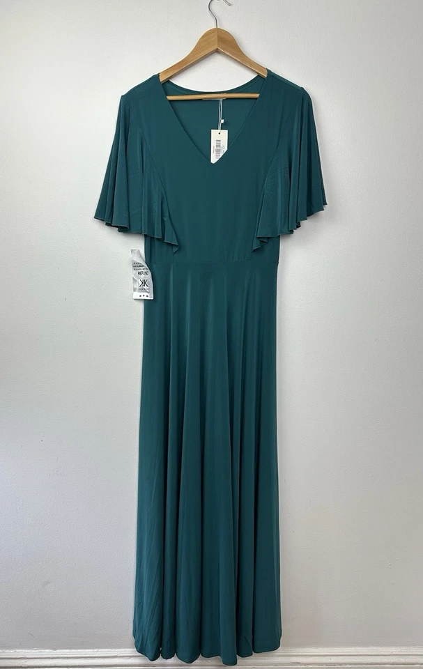 Maxi Vestido KOH KOH Verde Esmeralda L Dama de honor Boda Invitada Manga Acampanada Vestido Foto 1 de 4
