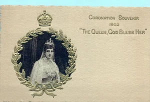 Königin Alexandra 1902 Krönungssouvenir hochgeprägte Postkarte - udb - Bild 1 von 2