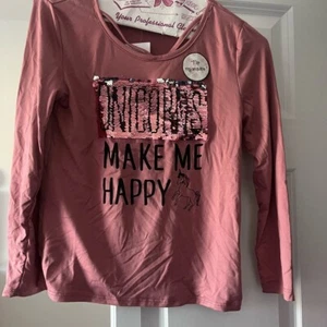 Dusty Rose Long Sleeve Tee with Text Graphics - Picture 1 of 3