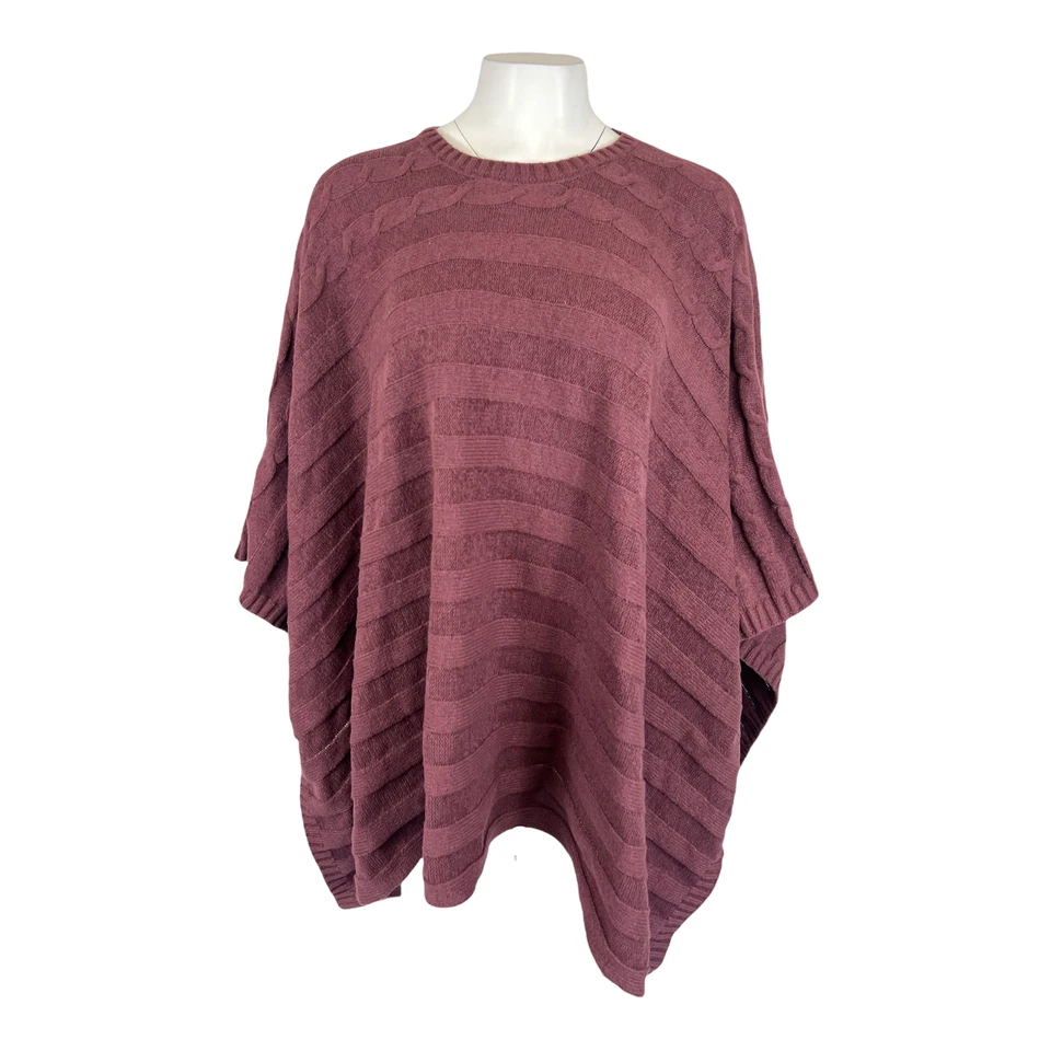Lisa Rinna Collection Women's Cable Knit Poncho Top Merlot X-Small/Small Size  Foto 1 de 2