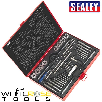 Conjunto de torneiras e matrizes Sealey 37 peças matrizes divididas - Chave de barra em T de corte de rosca métrica - Imagem 1 de 4
