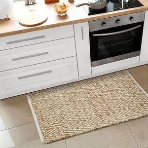 2x3 Non-Skid Cotton Jute Handcrafted Traditional Rug White and Beige - Picture 1 of 6