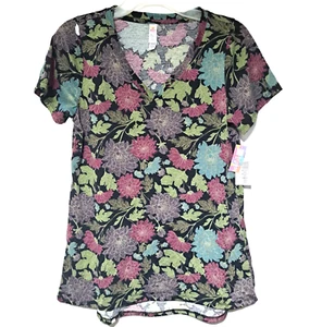 Lularoe Christy T Medium M Beautiful Flower Print V Neck Shirt short sleeve NWT - Picture 1 of 9