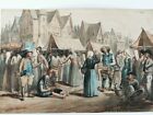 Rare aquarelle THÉOPHILE BUSNEL breton scene marché foire Rennes ? 1864 costumes