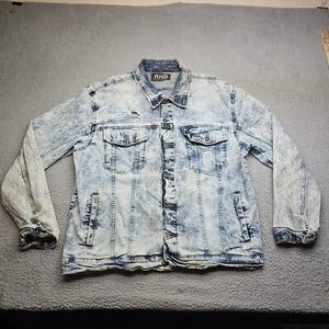 AHP Distressed Denim Jacke 3XL Y2K Streetwear leicht Waschknopf vorne geschlagen - Bild 1 von 15