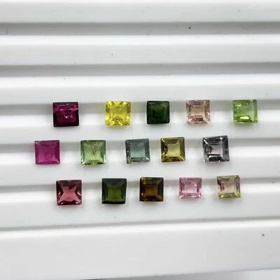 Natural Multi Tourmaline Square Cut Loose Gemstone Lot 17 Pcs 5 MM 10 CT - Image 1 of 3