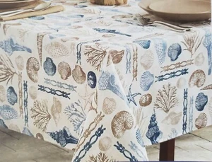 Printed Fabric Tablecloth 60"x84" Oblong, NAUTICAL, SEALIFE,OCEAN TREASURE, BM - Picture 1 of 11