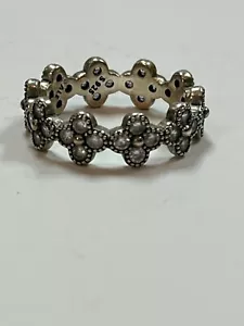 GENUINE PANDORA ALE 925 STERLING FLOWER STACKER BAND RING SIZE 8 #56 - Picture 1 of 7