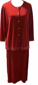 Vintage Links Candy Apple rot Strick dehnbar Rock Set Damen 2-teilig bestickt - Bild 1 von 11