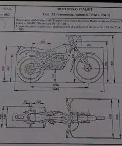 MOTO ITALJET TRIAL 350 T 1981 COPIA Scheda Omologazione Italiana DIAGRAM - Imagen 1 de 4