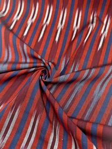 Navy Red Ikat Striped Luxurious Silk Kutnu Fabric By 2 Meters, Kutnu Fabric. - Picture 1 of 7