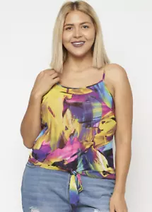TANK TOP Size 2XL Womens Plus SPAGHETTI STRAPS Yellow Pink Black MULTI COLORED - Picture 1 of 4