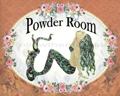 Powder Room Black Haired Mermaid Flowers Bathroom Wall Art - Image 1 of 3