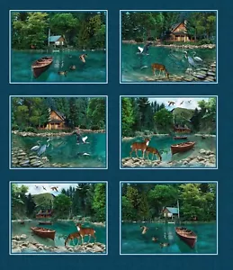 Scenes of Our Lake Quilt Panel Welcome to Our Lake by Michael Miller 38 x 44 - Picture 1 of 2