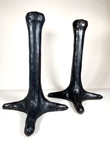 MCM Ceramic Talon Claw Candlestick Pair Victor Carranza Signed Japan Gothic Dark - Picture 1 of 12