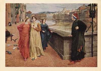 1939 Estampa Vintage Dante e Beatrice Henry Feriado 1888 Fine Art Florença Itália - Imagem 1 de 3