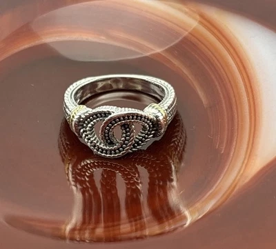 Judith Ripka Sterling Silver & 18YG Two Toned Interlocking Circle Band Ring 7.25 - Image 1 of 4