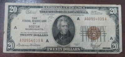 Billete de 20 dólares de 1929 * Boston Massachusetts * ¡Limpio! * 4039 Foto 1 de 4