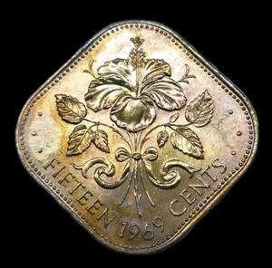 1969 Bahamas 15 Cents Sharp Toned Old World Coin KM:5 (stk224) - Picture 1 of 4