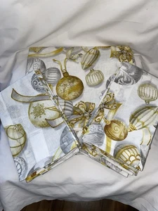 Williams-Sonoma Gold Ornaments Holiday Linen Tablecloth w/8 Napkins NWOT - Picture 1 of 7