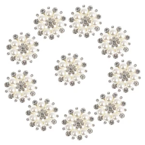 ULTNICE 10pcs Faux Pearl Flower Buttons Embellishments for Craft (Silver) - Picture 1 of 11