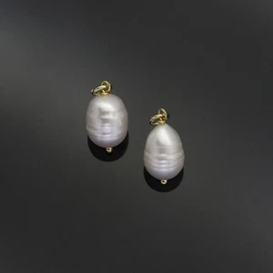 Gold weiße ovale Perle Anhänger Charm, Sku#EF341 - Bild 1 von 5