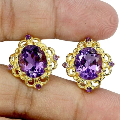 Pendientes de plata de ley 925 amatista ovalada 11x9 mm joyas de piedras preciosas naturales Foto 1 de 4