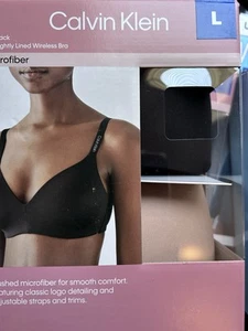Calvin Klein Bra 2 Pack Large Microfiber Lined Wire Free Black + Cedar Necip - Picture 1 of 7